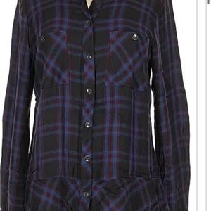 CAbi Women's Black and Blue Plaid Button Down Shirt